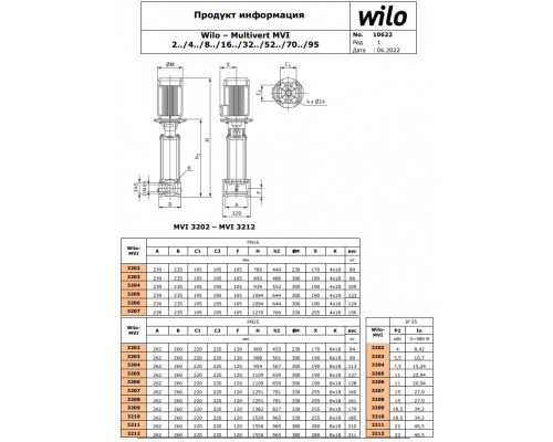 Вертикальный многоступенчатый насос Wilo MVI 3209-3/25/E/3-380-50-2