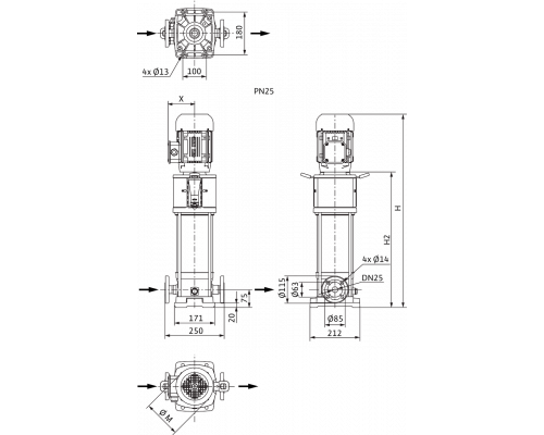 Вертикальный многоступенчатый насос Wilo HELIX V202-1/25/E/S/1-230-50