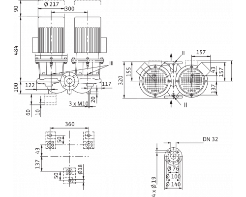 Циркуляционный насос с сухим ротором в исполнении Inline с фланцевым соединением Wilo CronoTwin-DL 32/160-3/2