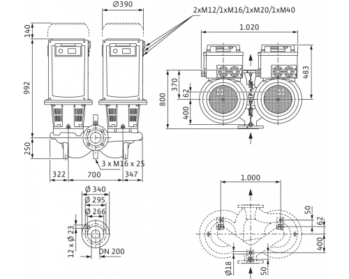 Циркуляционный насос с сухим ротором в исполнении Inline с фланцевым соединением Wilo CronoTwin-DL-E 200/250-18,5/4-R1