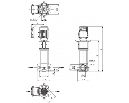 Вертикальный многоступенчатый насос Wilo Helix VE 206-2/25/V/KS