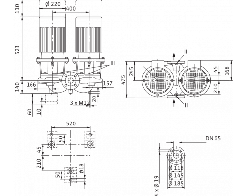 Циркуляционный насос с сухим ротором в исполнении Inline с фланцевым соединением Wilo CronoTwin-DL 65/220-3/4