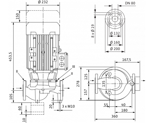 Циркуляционный насос с сухим ротором в исполнении Inline с фланцевым соединением Wilo VeroLine-IPL 80/120-4/2