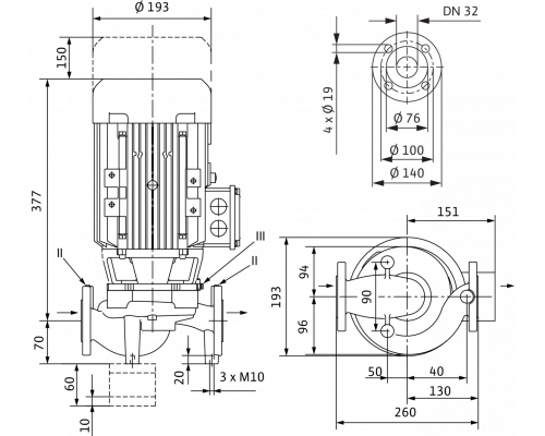 Циркуляционный насос с сухим ротором в исполнении Inline с фланцевым соединением Wilo VeroLine-IPL 32/135-1,5/2