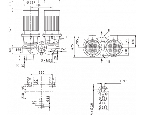 Циркуляционный насос с сухим ротором в исполнении Inline с фланцевым соединением Wilo CronoTwin-DL 65/210-2,2/4