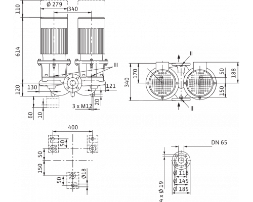 Циркуляционный насос с сухим ротором в исполнении Inline с фланцевым соединением Wilo CronoTwin-DL 65/130-5,5/2