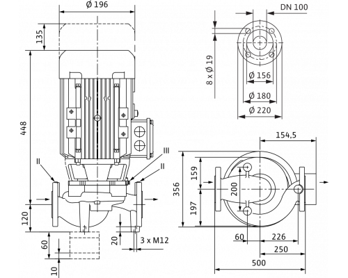 Циркуляционный насос с сухим ротором в исполнении Inline с фланцевым соединением Wilo VeroLine-IPL 100/165-2,2/4