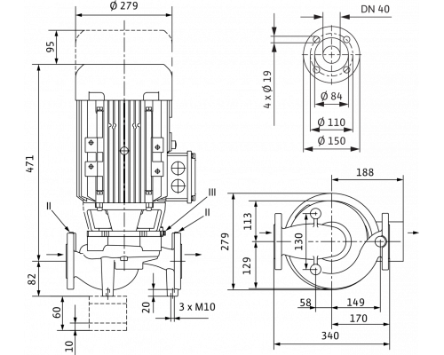 Циркуляционный насос с сухим ротором в исполнении Inline с фланцевым соединением Wilo VeroLine-IPL 40/175-5,5/2