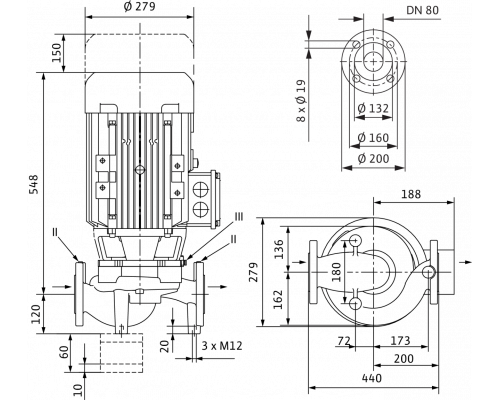 Циркуляционный насос с сухим ротором в исполнении Inline с фланцевым соединением Wilo VeroLine-IPL 80/155-7,5/2
