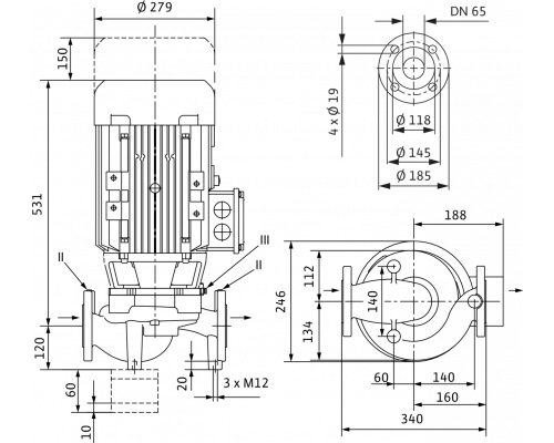 Циркуляционный насос с сухим ротором в исполнении Inline с фланцевым соединением Wilo VeroLine-IPL 65/155-7,5/2