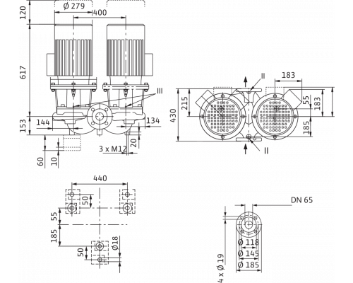 Циркуляционный насос с сухим ротором в исполнении Inline с фланцевым соединением Wilo CronoTwin-DL 65/150-5,5/2