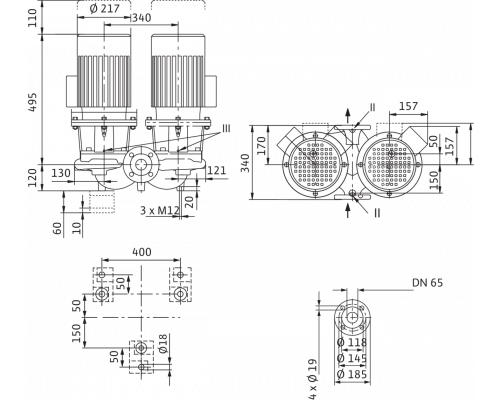 Циркуляционный насос с сухим ротором в исполнении Inline с фланцевым соединением Wilo CronoTwin-DL 65/120-3/2