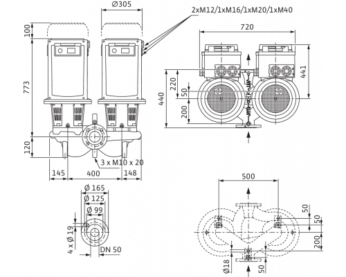 Циркуляционный насос с сухим ротором в исполнении Inline с фланцевым соединением Wilo CronoTwin-DL-E 50/210-11/2-R1
