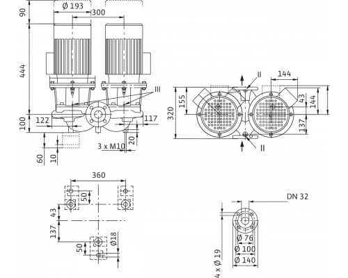 Циркуляционный насос с сухим ротором в исполнении Inline с фланцевым соединением Wilo CronoTwin-DL 32/150-2,2/2