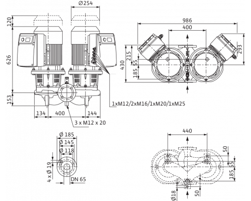Циркуляционный насос с сухим ротором в исполнении Inline с фланцевым соединением Wilo CronoTwin-DL-E 65/150-5,5/2-R1