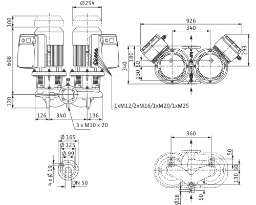 Циркуляционный насос с сухим ротором в исполнении Inline с фланцевым соединением Wilo CronoTwin-DL-E 50/170-7,5/2-R1