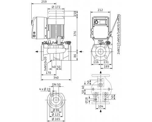 Циркуляционный насос с сухим ротором в исполнении Inline с фланцевым соединением Wilo VeroLine-IP-E 50/130-2,2/2