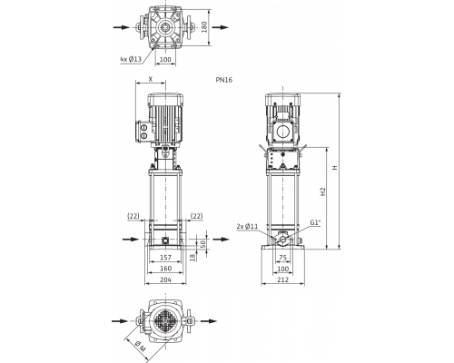 Вертикальный многоступенчатый насос Wilo Helix V 213-1/16/E/S