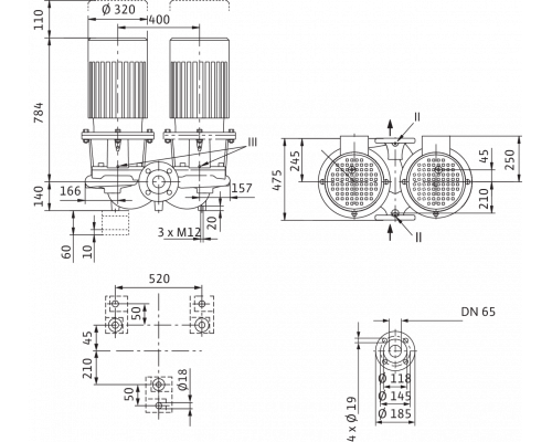 Циркуляционный насос с сухим ротором в исполнении Inline с фланцевым соединением Wilo CronoTwin-DL 65/220-18,5/2