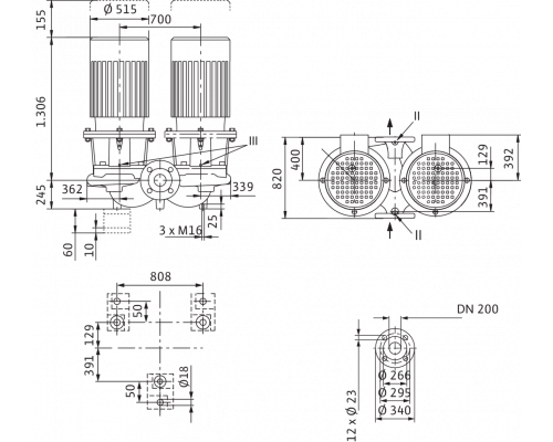 Циркуляционный насос с сухим ротором в исполнении Inline с фланцевым соединением Wilo CronoTwin-DL 200/345-55/4