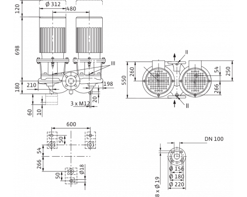 Циркуляционный насос с сухим ротором в исполнении Inline с фланцевым соединением Wilo CronoTwin-DL 100/250-7,5/4