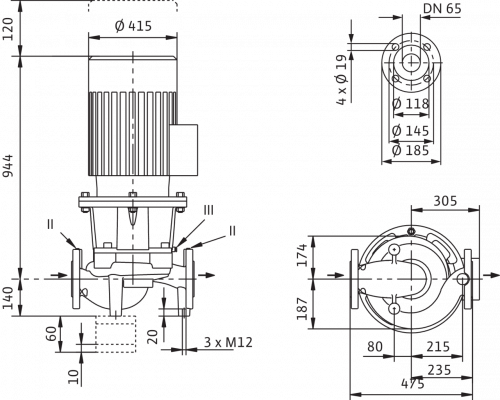 Циркуляционный насос с сухим ротором в исполнении Inline с фланцевым соединением Wilo CronoLine-IL 65/240-30/2