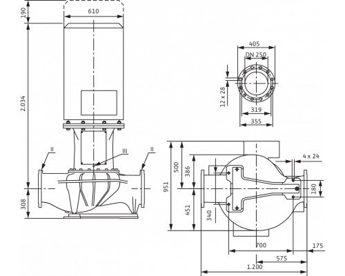 Циркуляционный насос с сухим ротором в исполнении Inline с фланцевым соединением Wilo CronoLine-IL 250/460-160/4