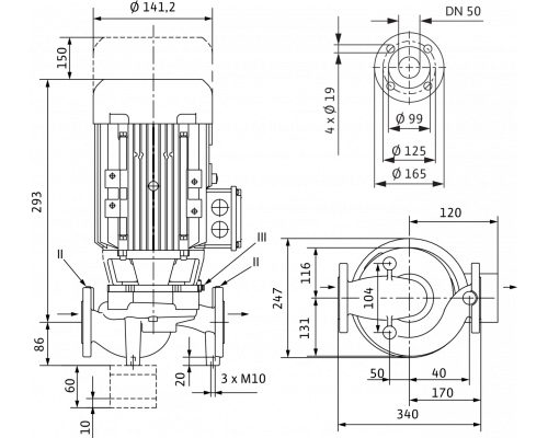 Циркуляционный насос с сухим ротором в исполнении Inline с фланцевым соединением Wilo VeroLine-IPL 50/130-0,37/4