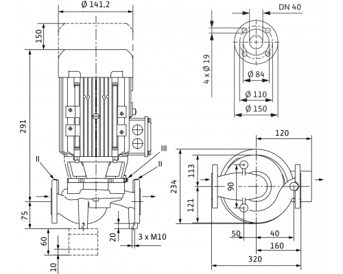 Циркуляционный насос с сухим ротором в исполнении Inline с фланцевым соединением Wilo VeroLine-IPL 40/130-0,25/4
